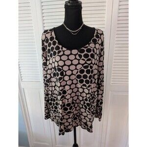 Chico's Top Womens XL/3 Black Beige Polka Dot Abstract Art Tunic Art To Wear